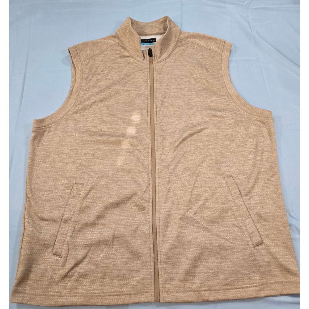 PGA Tour Mens Full Zip Golf Vest Tan Heather Fleece Lined XL Mock Neck